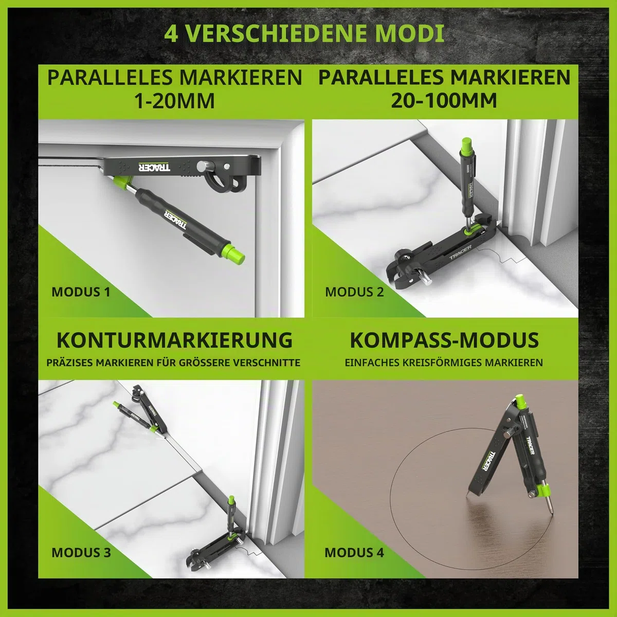 Tracer ProScribe Anreißwerkzeug Set – Multifunktions-Ritzgerät mit Tieflochmarker, 6 Ersatzminenhalter & Tasche | 15 Markieranwendungen | Anreißgerät für Holz, Fliesen & Metall