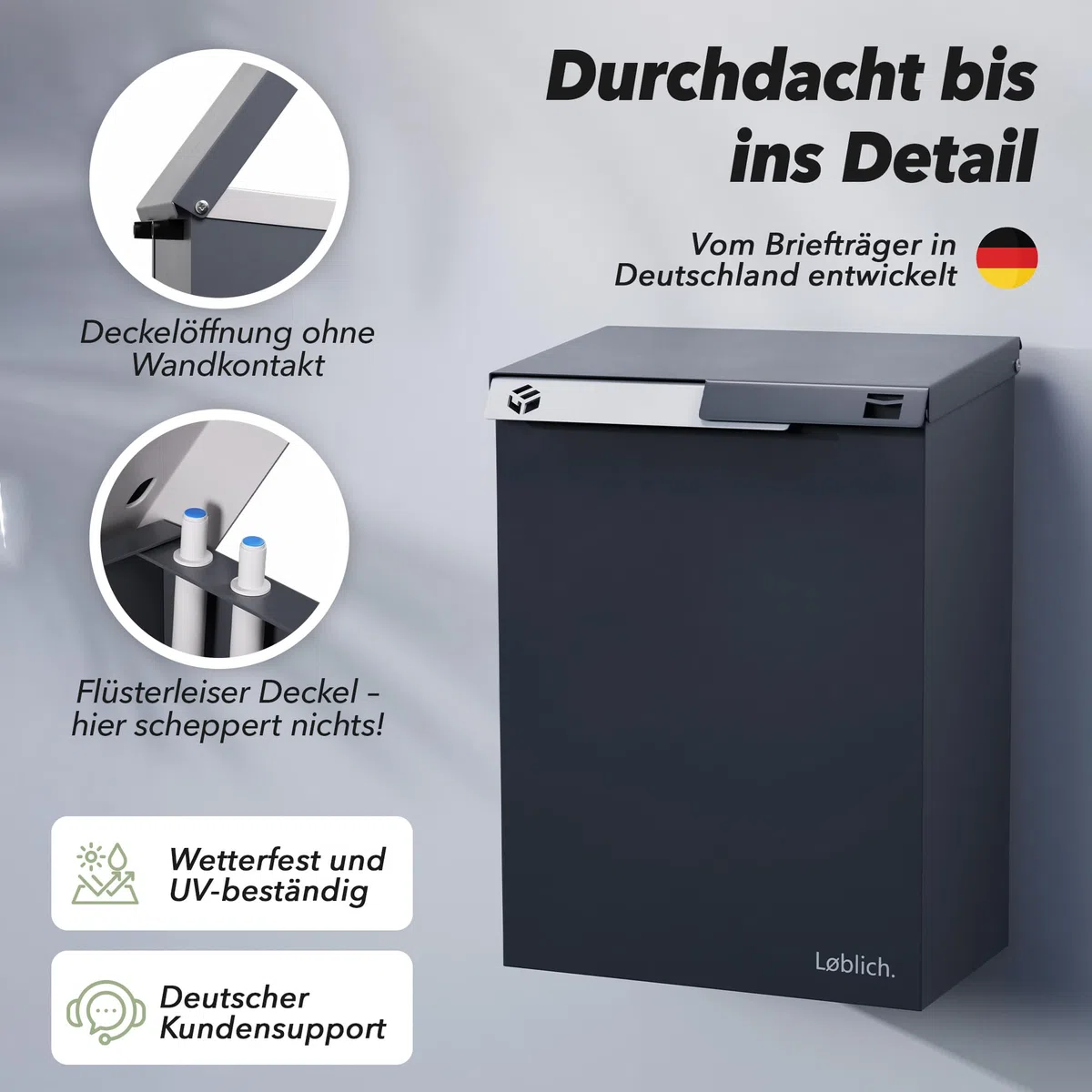 Briefkasten RAL 7016 Anthrazit | Vom Briefträger entwickelter XL-Wandbriefkasten für Päckchen & Post - wetterfest, geräuscharm, abschließbar - Outdoor Stahl-Postkasten modern