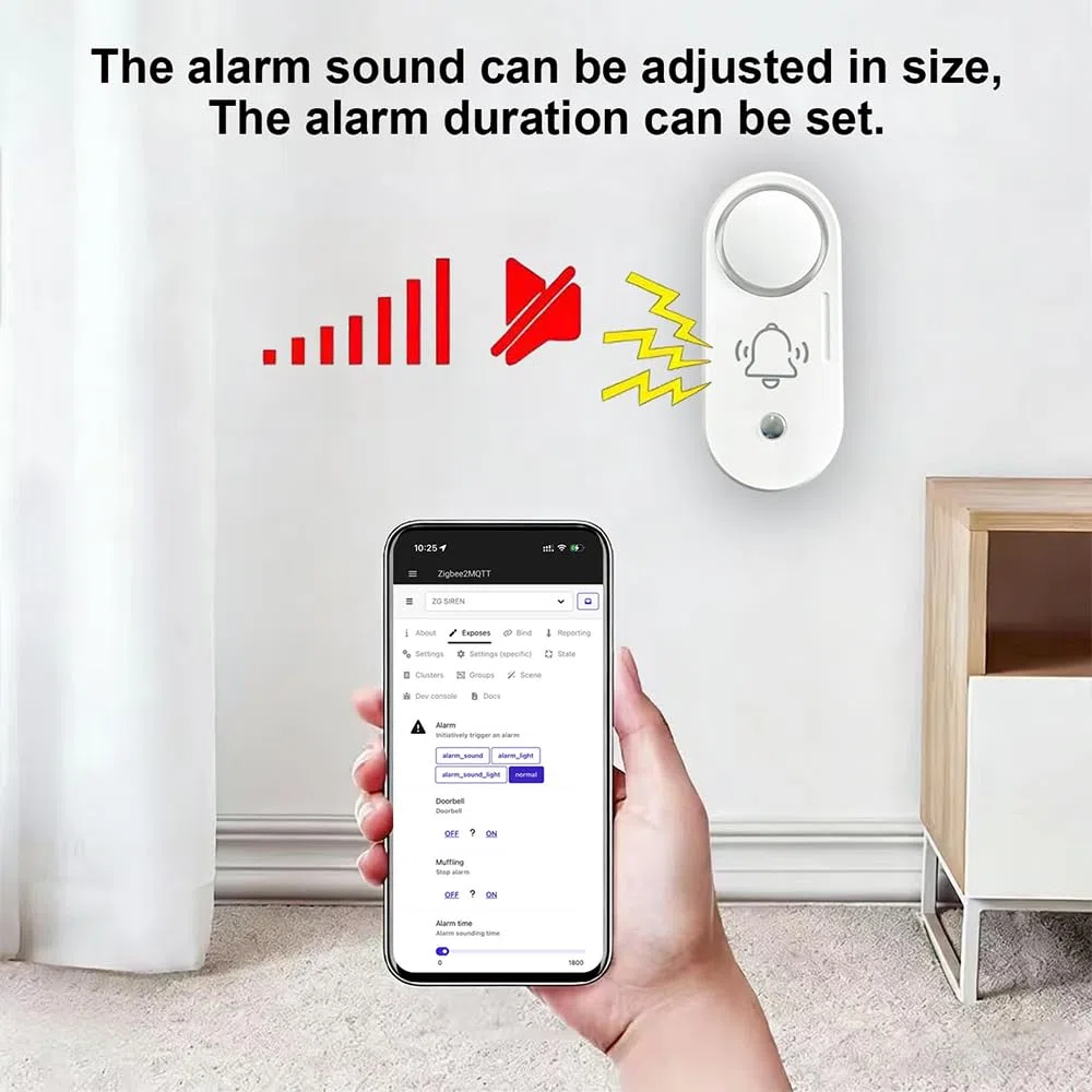 Haozee Zigbee Funk-Sirenenalarm, 110 dB lauter Sicherheitsalarm | batteriebetrieben,smarte App-Steuerung & Szenenverknüpfung, einfache Installation, kompatibel mit Home Assistant