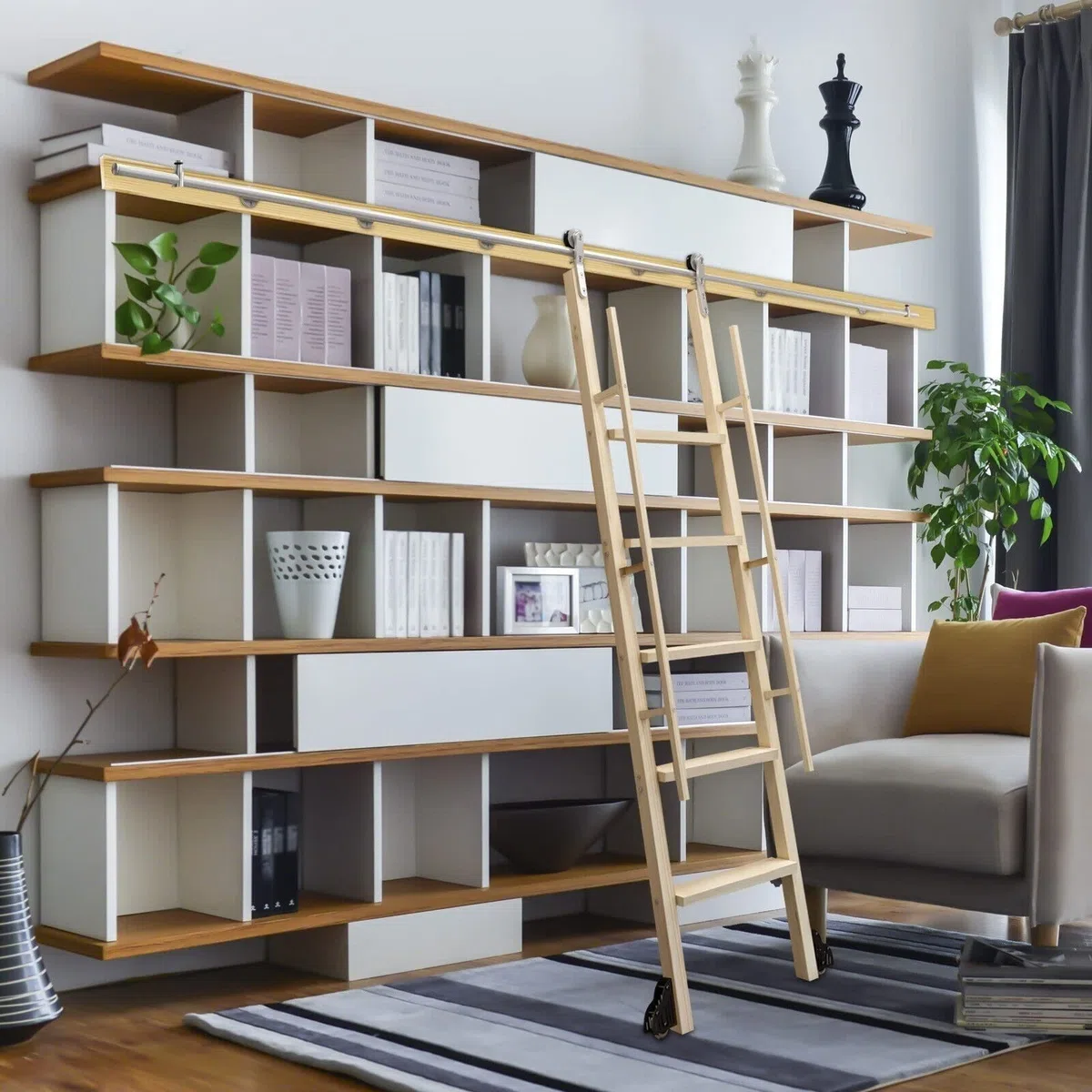 Schiebeleiter-Hardware Komplettset Bibliotheks-Rollleiter-Schienen-Set, Edelstahl-Rollen-Bibliotheksleiter-Schiene, Bücherregal/Bar/Schrank-Rollleiter-Set, Mit Bodenrolle Wh (600 cm (19,7 Fuß) Schie