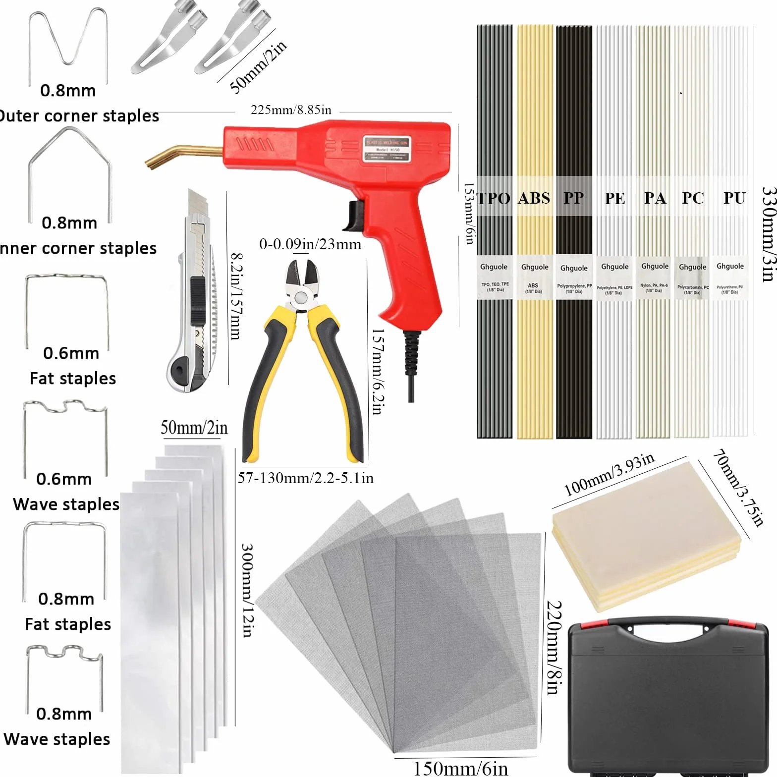 220W Kunststoff Schweißgerät Auto Stoßstange Reparaturset,2-in-1 Kunststoffs Reparaturset mit 800PCS Klammern 64pcs 8 Typen Kunststoff-Schweißstäbe,Kunststoffs Schweißen,Hot Hefter für Auto Stoßstange