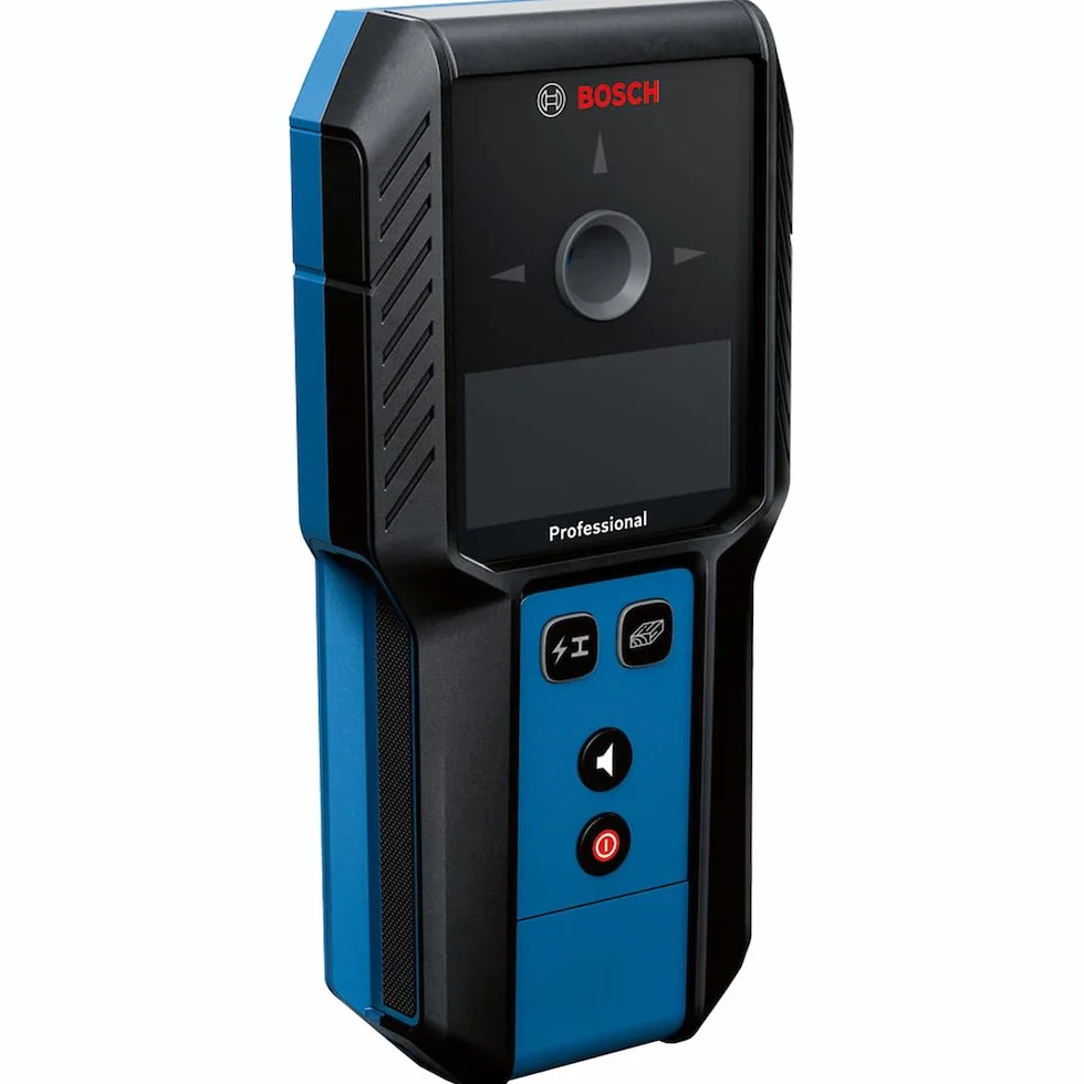 Bosch Professional Ortungsgerät GMS 120-27 (2xAA Batterien, max. Detektionstiefe Nicht-magnetisches Metall/magnetisches Metall/Spannungsführende Leitungen/Holz: 120/100/50/30 mm, Schutztasche)