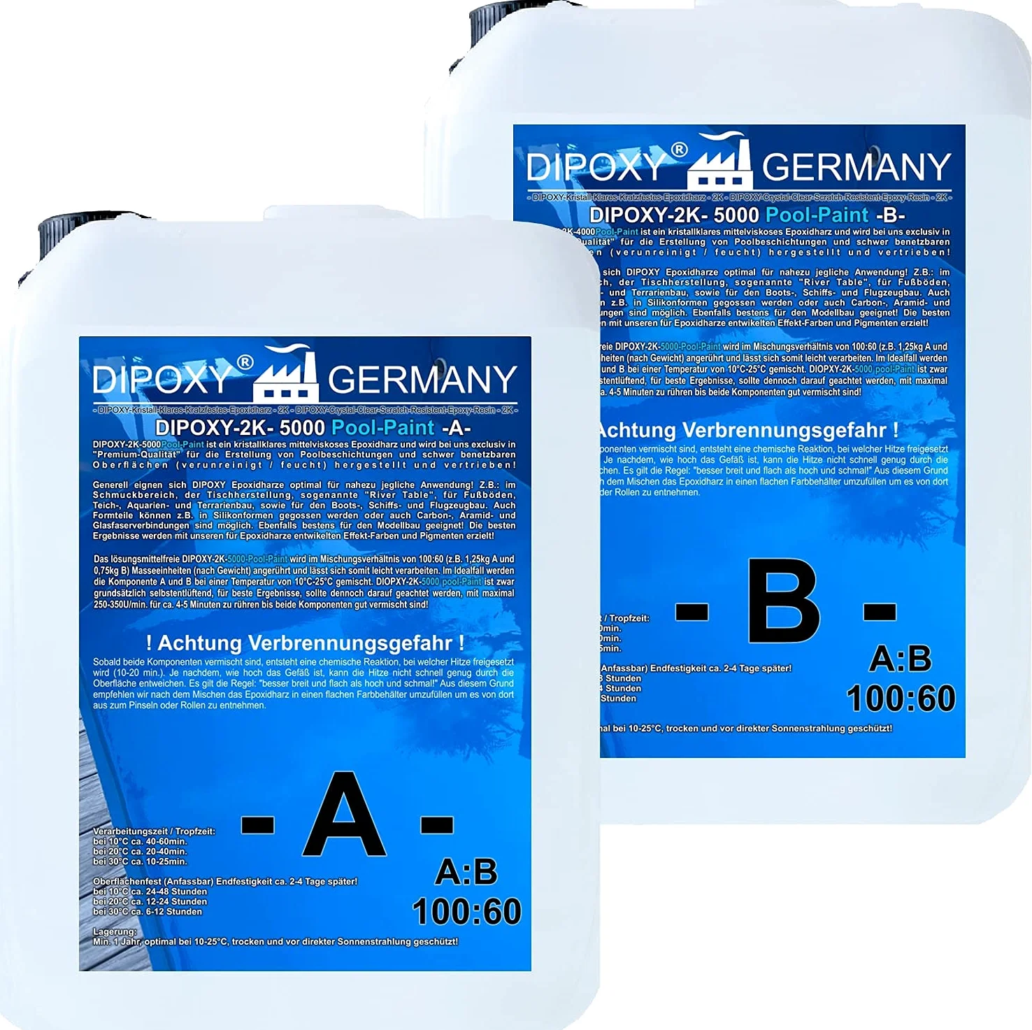 Dipoxy 2K-5000 Epoxidharz Pool Paint 20,0kg (A 12,5kg +B 7,5kg) +1,0kg Himmelblau 5015