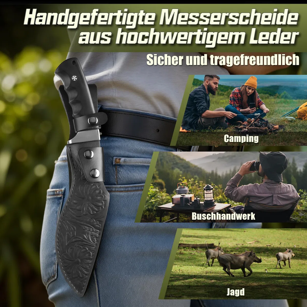 Purple Dragon Großes Outdoor Messer - Feststehende Klinge mit Scheide - Scharfe Bushcraft Camping Messers mit Holzgriff - Full Tang Messers Survival, Geschenke für Männer