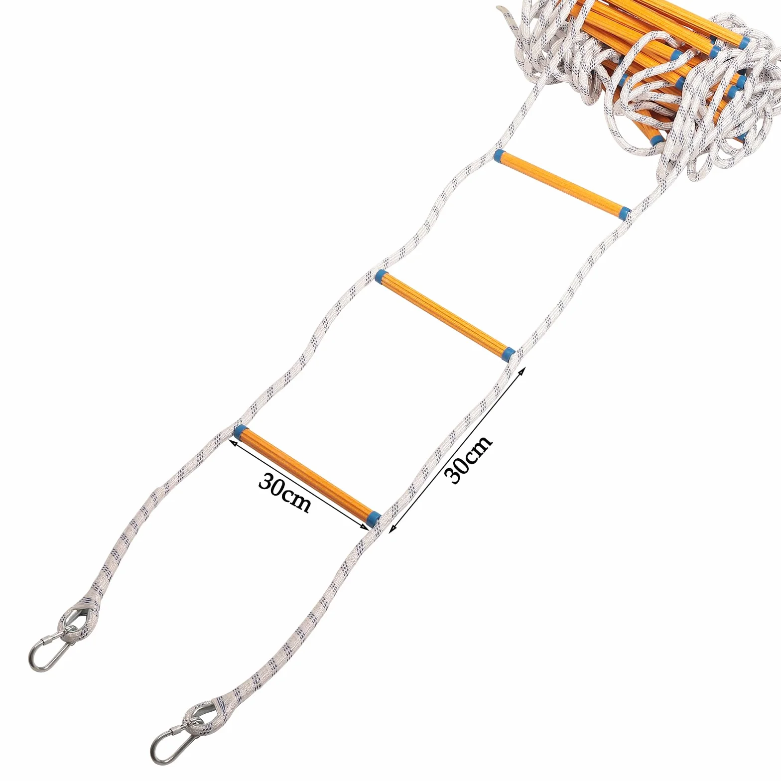 Saitenleiter 20 m, Feuerwehrleiter mit 2 Haken, feuerfest und widerstandsfähig, belastbar bis 200 kg, für Erwachsene und Kinder