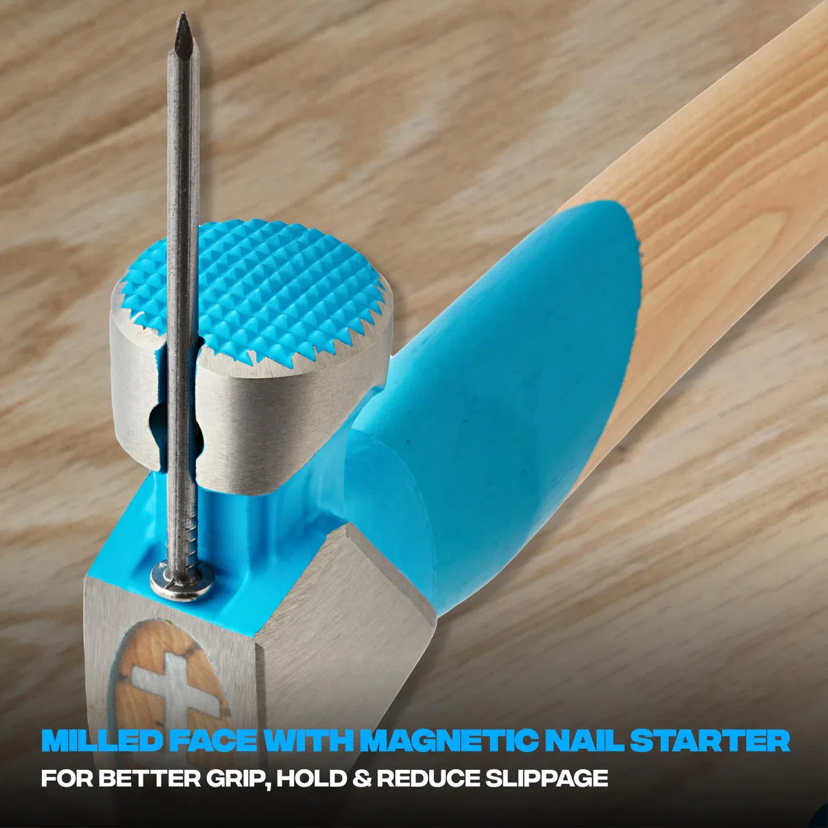 OX Pro Rahmenhammer mit gefräster Schlagfläche und magnetischem Nagelstarter, geschmiedeter einteiliger Stahlkopf, gerades Krallenende, gebogener amerikanischer Hickory-Griff mit TPR-Griff, OX-P087220