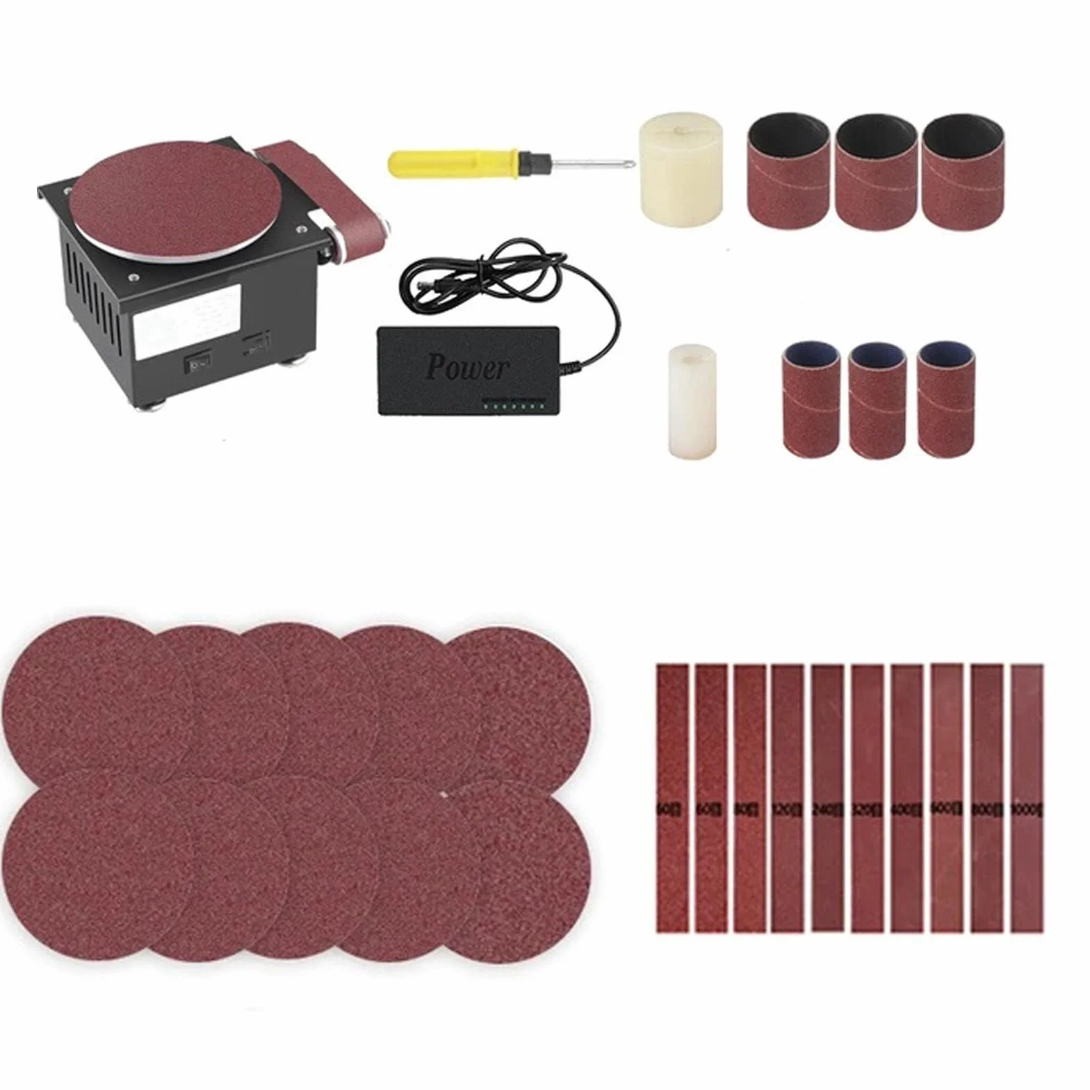 Bandschleifer, 350W Band Tellerschleifer Tisch Scheibenschleifer Durchmesser Schleiftellers 150mm 10 Tellerschleifpapier 10 Schleifbändern 2 Rollen 6 Schleifband Geeignet Schleifen von Metall Holz
