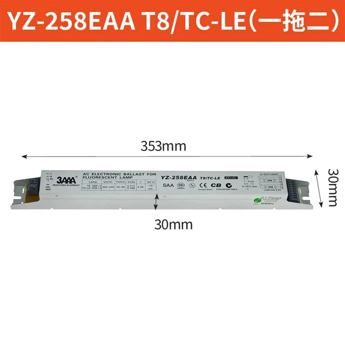 3AAA YZ-158EAA YZ-258EAA T8/TC-L 220 V 2 * 58 W 2 * 55 W T8 elektronische vorschaltgerät ist geeignet for T8 leuchtstofflampe Werbung licht Box gleichrichter (Size : YZ-158EAA)