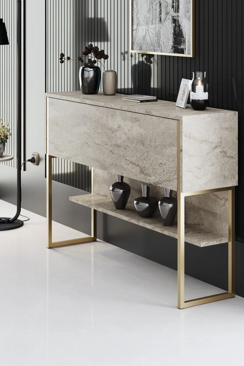 Holzkonsole "Luxe" - 120 x 30 x 80 cm - Travertin Gold