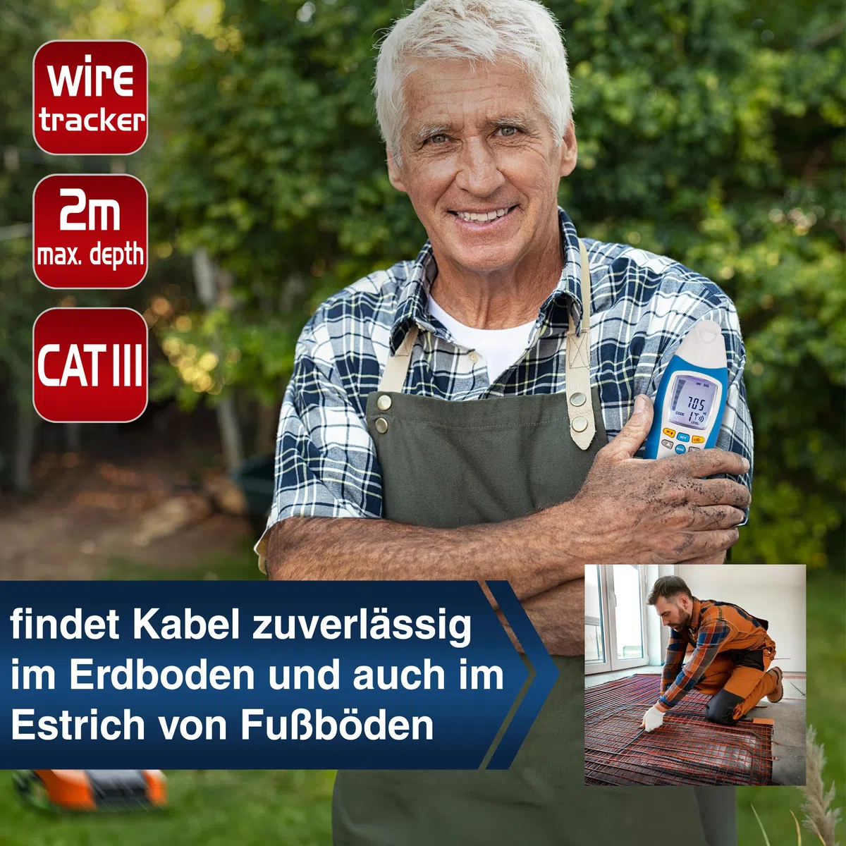 PeakTech P 3435 Leitungssuchgerät mit Sender & Empfänger bis 2m Empfangstiefe [3 Jahre Garantie] Spannungsprüfer berührungslos für Kurzschlüsse, Sicherungen - Leitungssucher für Wände, Decken
