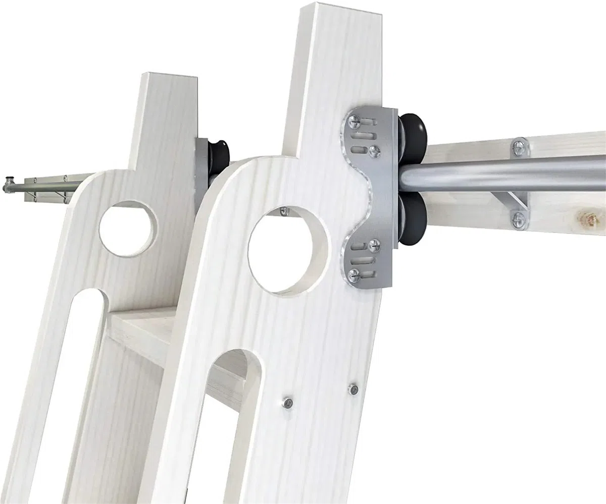 2 m Silberne verschiebbare Bibliotheksleiter-Hardware, einziehbare obere Rolle, Heimbüro, Bibliothek, Rollschienen-Set, Bodenrad mit Bremsen Rollende Bibliotheksleiter-Kit