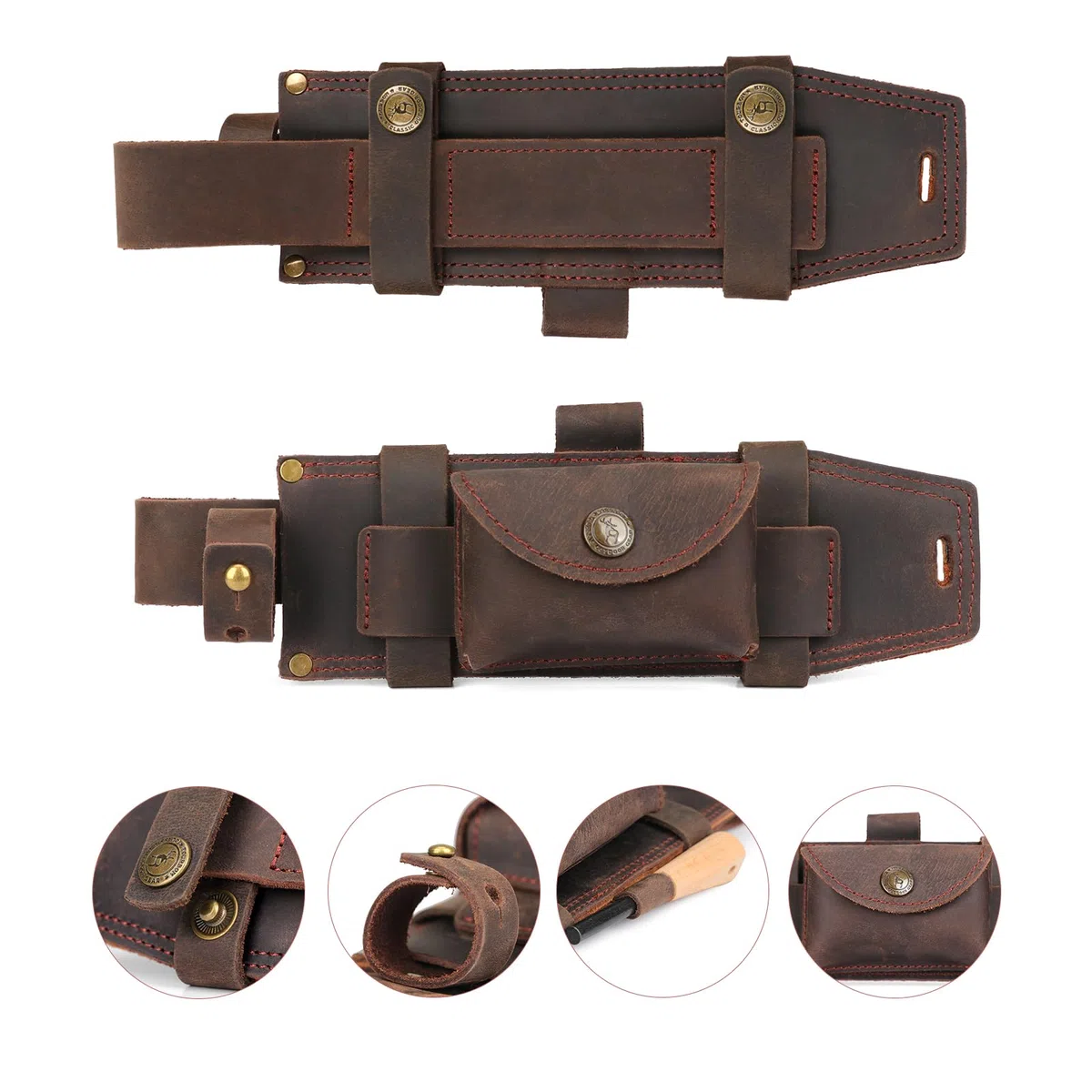 TOURBON Lederscheide für Messer mit feststehender Klinge, Gürtelmesserholster mit Feueranzünderhalter und Tasche