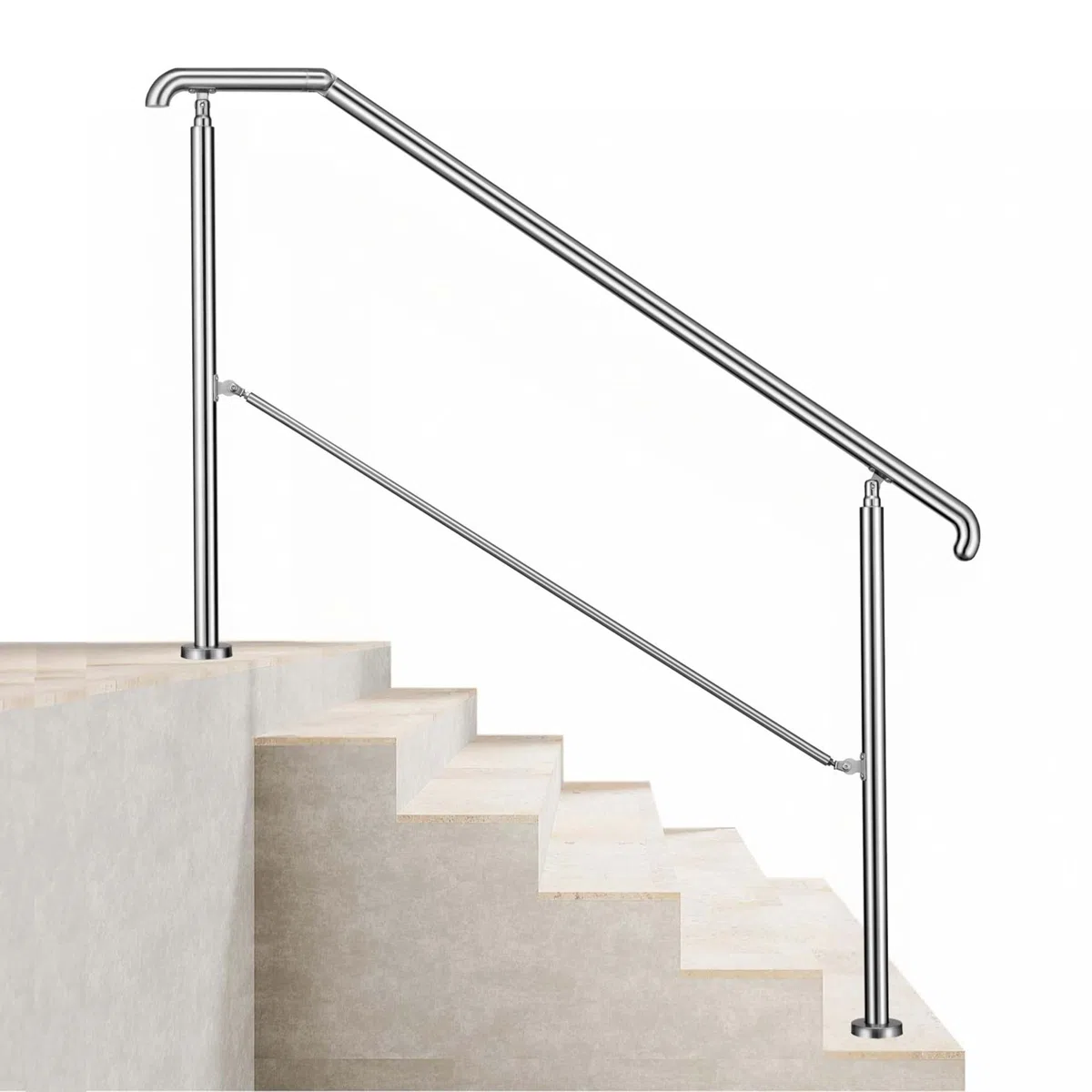 162x102cm Edelstahl Eingangshandlauf Treppengeländer Winkelverstellbares Geländer für 4-5 Stufen Innen Außen Treppens, Silber