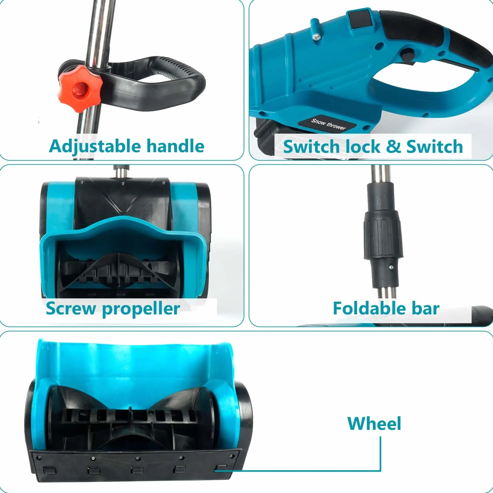 Schneefräse Akku, 900W Elektrischer Schneeschieber mit 2X 3000mAh Akku, 35CM Schneefreiheitsbreite, 15CM Schneetiefe, 7M Wurfweite, Faltbare Aufbewahrung