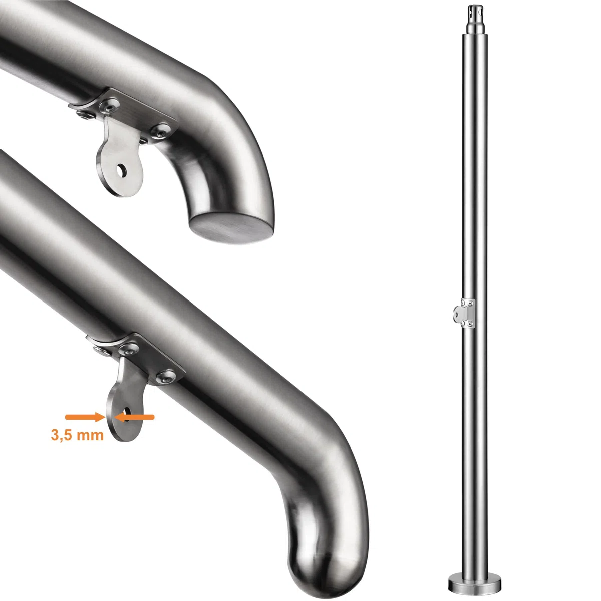 162x102cm Edelstahl Eingangshandlauf Treppengeländer Winkelverstellbares Geländer für 4-5 Stufen Innen Außen Treppens, Silber