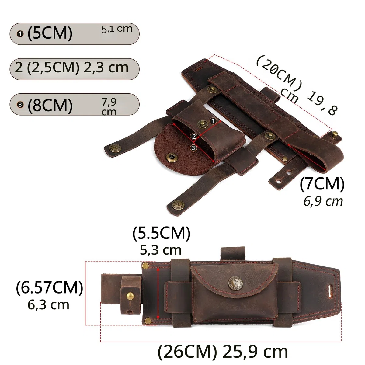 TOURBON Lederscheide für Messer mit feststehender Klinge, Gürtelmesserholster mit Feueranzünderhalter und Tasche