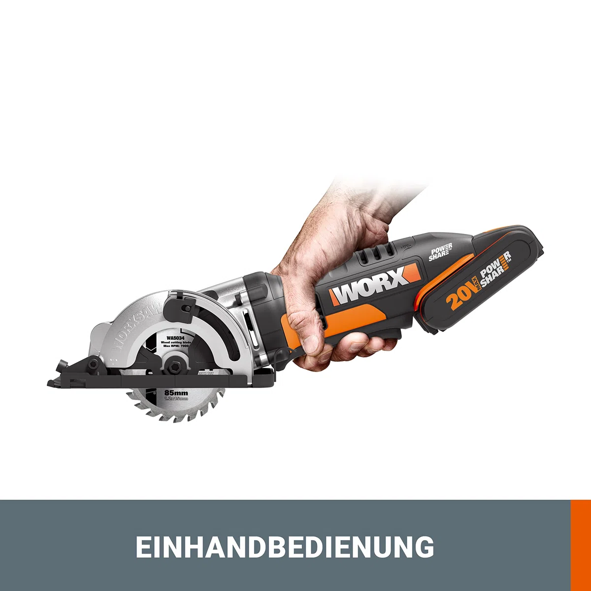 WORX WX527.9 WORXsaw Akku Handkreissäge 20V - Tauch- und Sägeschnitte bis zu 27mm, Einhandbedienung - ideal für Holz, dünnes Metall, Keramik, Kunststoffe - ohne Akku & Ladegerät