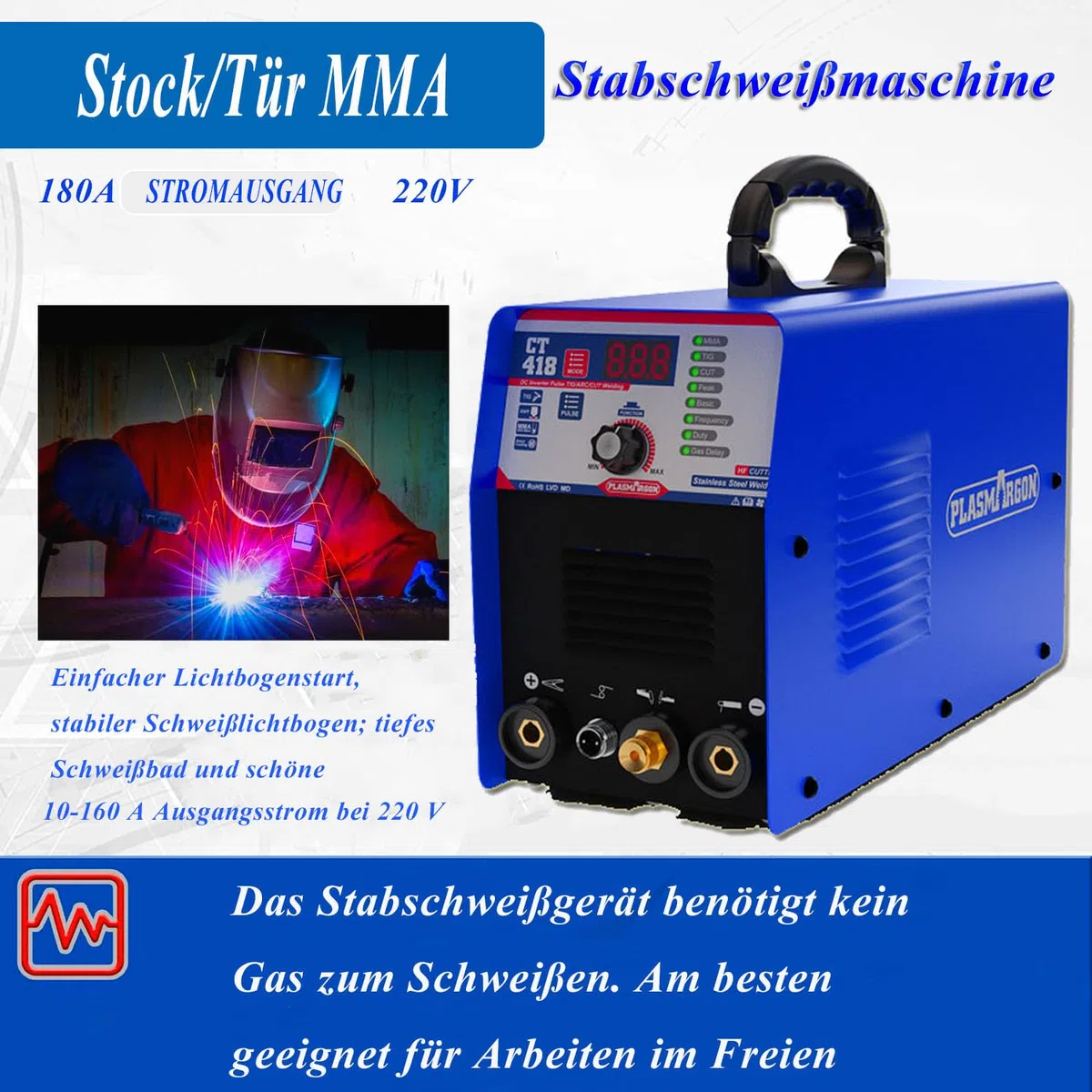 3 in 1 Combo Pilot Arc Plasmaschneider WIG Schweißgerät MMA Wechselrichter Kombischweißgerät Plasmaschneider TIG MMA | IGBT | Digitale LCD Anzeige | HF-Zündung CT418P