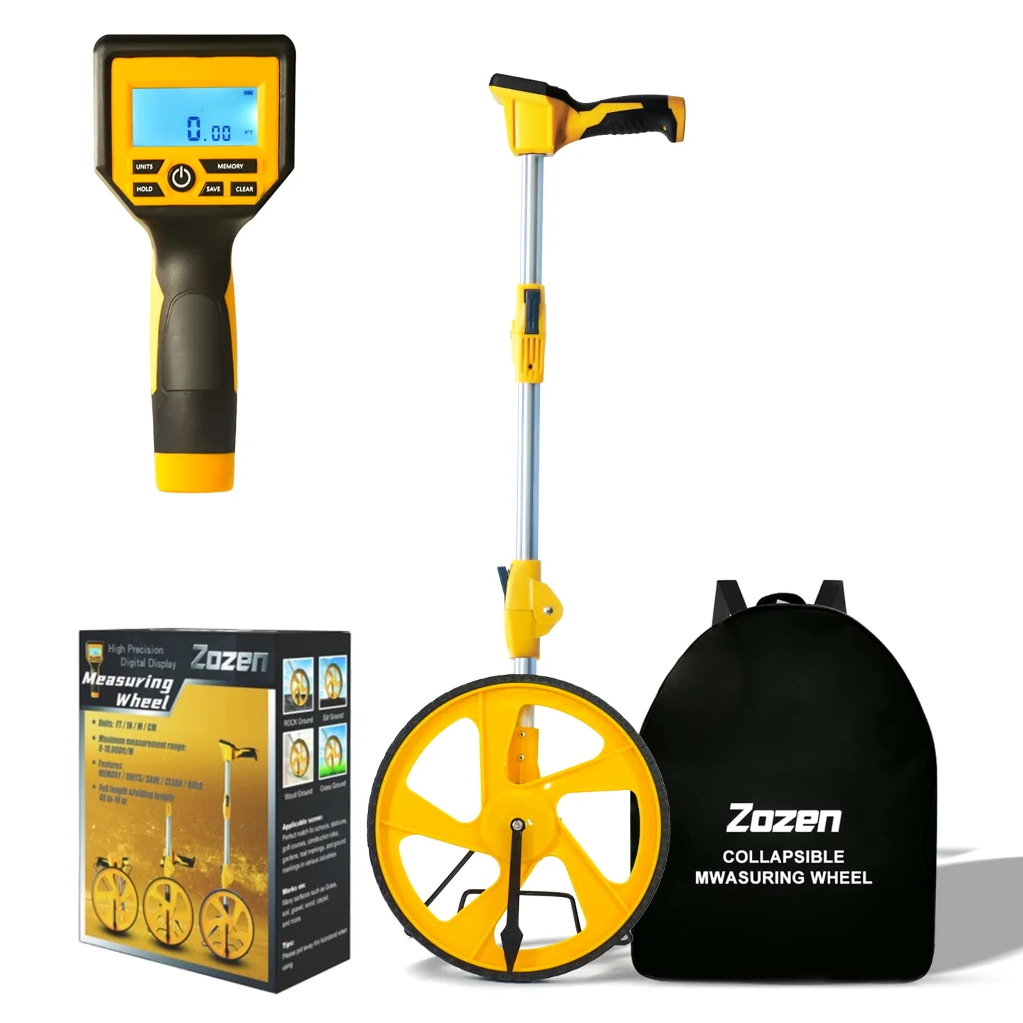 Zozen Messrad-Digital-Display, faltbare Fuß/Meter-Digital-Messrad mit Hintergrundbeleuchtung | bis zu 99,999 Fuß / 99,999 Meter | Leicht mit einem Stoffrucksack zu tragen.