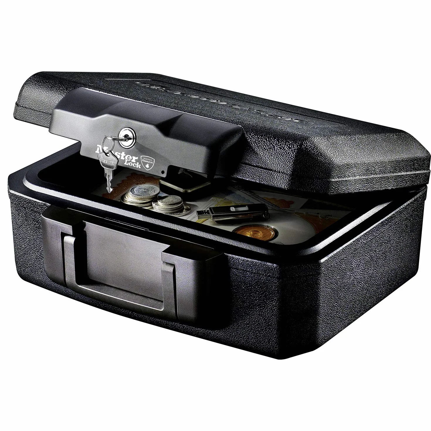 Master Lock Tresor Feuerfest und Wasserdicht mit Schlüssel, Dreifacher Schutz - Flug, Feuer und Flut, 5L, 15.5 x 36.2 x 28.4 cm