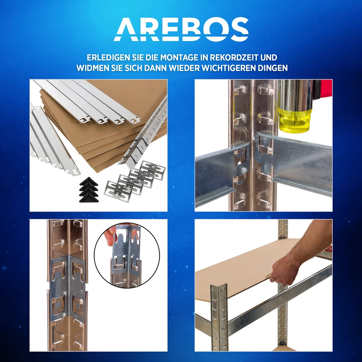 Arebos Schwerlastregal 2er Set | 180x90x30cm | 875kg Tragkraft | 5 MDF-Platten | Einfache Montage durch Stecksystem Regal Lagerregal Kellerregal Steckregal Werkstattregal | verzinkt