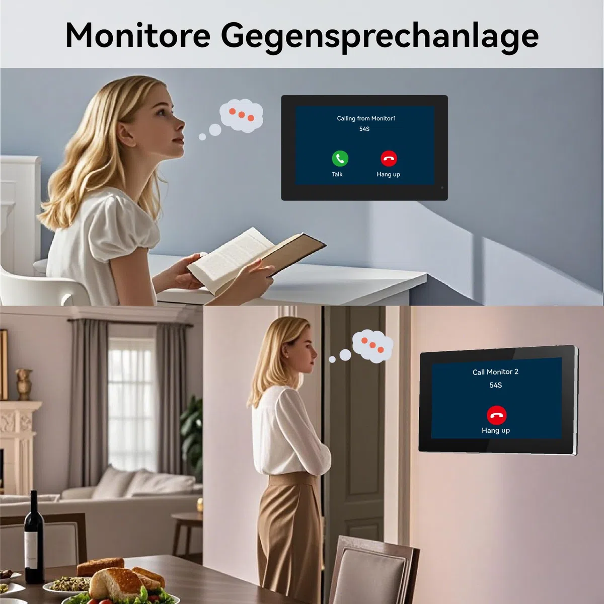1080p Video Türsprechanlage mit Türöffner für Einfamilienhäuser mit 2- Monitoren,Nachtsicht, Zwei-Wege-Audio, Bewegungserkennung, Entsperren, Aufzeichnen, Überwachen
