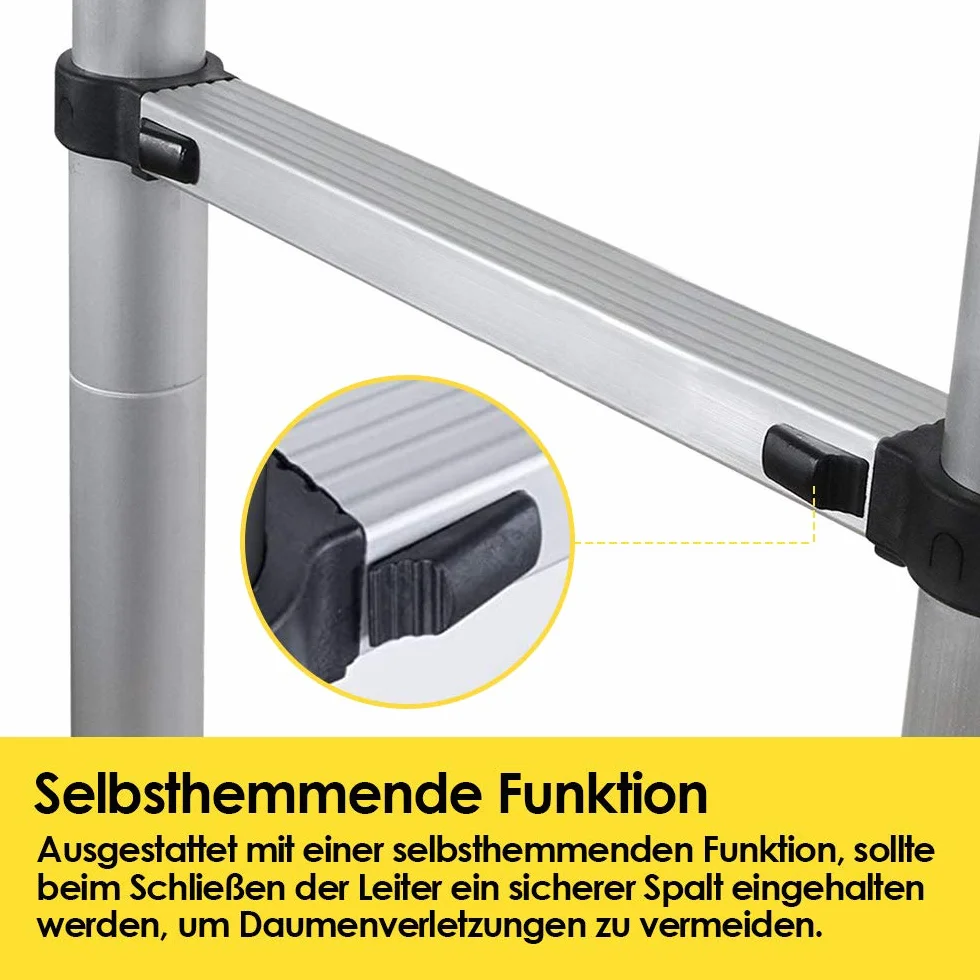 Teleskopleiter, 3.2M Aluminium Leiter, Tragbar Ausziehleiter, Teleskop Aluminiumleiter, Mehrzweckleiter, Maximale Tragkraft von 150kg