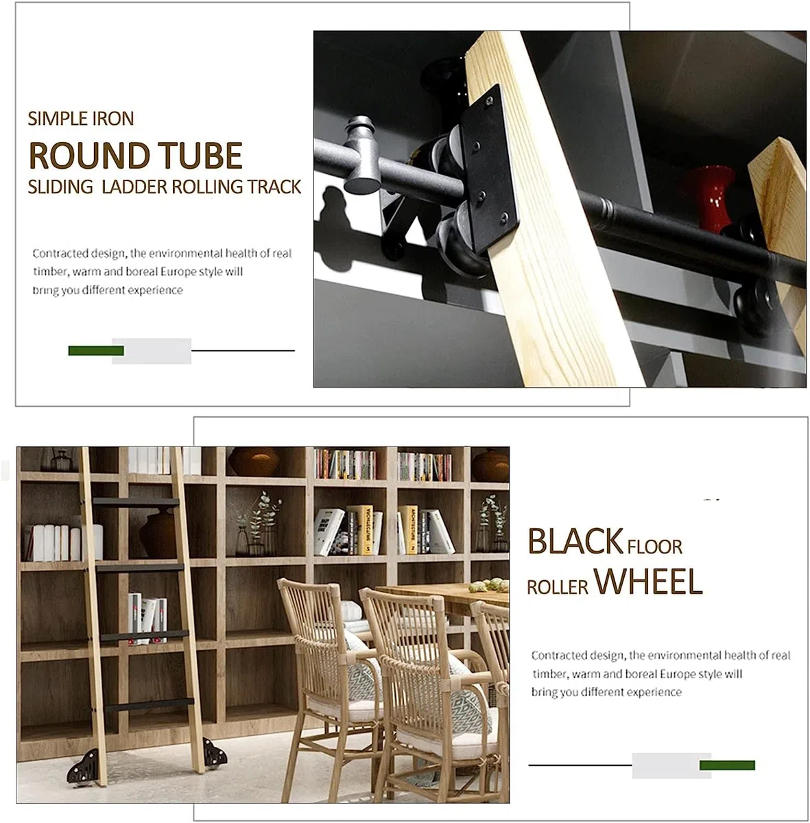 Library Rolling Ladder Track Full Set Hardware, with Floor Roller Wheel Mobile Leiter Track Carbon Steel Slide, Sliding Barn Door Kit (No Ladder) (Size : 6.6ft/200cm Track Kit)
