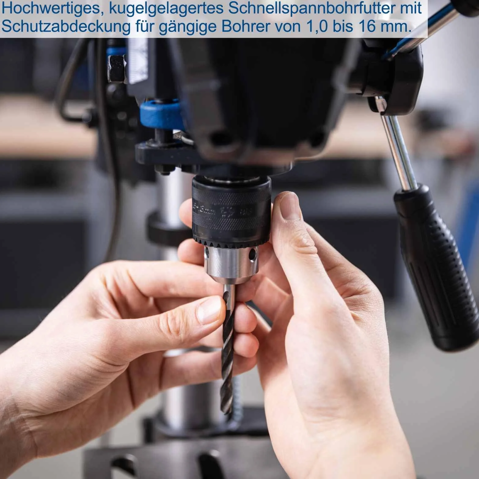 Scheppach Tischbohrmaschine TBM300Vario mit 80mm Bohrtiefe | Leistung 750W | Bohrfutter 1-16mm | Drehzahl 440–2580min-1 | Schnellspannbohrfuter, Digitaldisplay, Laser & LED | Holz, Kunststoff & Metall
