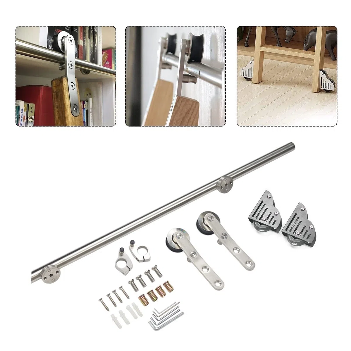 Schiebeleiter-Hardware Komplettset Bibliotheks-Rollleiter-Schienen-Set, Edelstahl-Rollen-Bibliotheksleiter-Schiene, Bücherregal/Bar/Schrank-Rollleiter-Set, Mit Bodenrolle Wh (600 cm (19,7 Fuß) Schie
