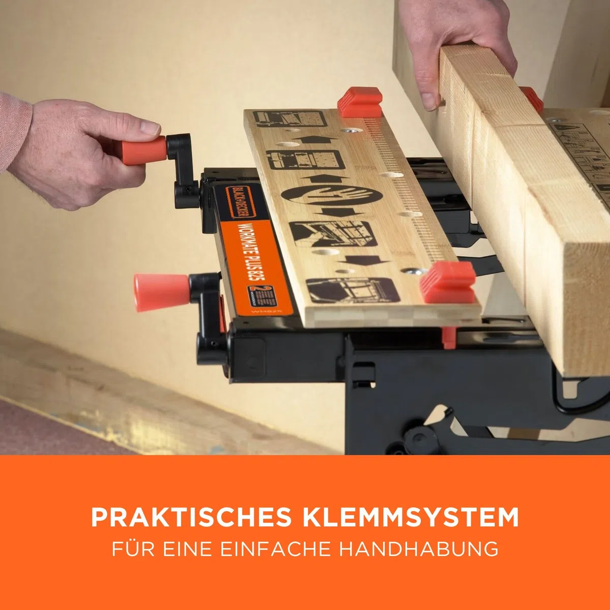 BLACK+DECKER Workmate Flexible Universal-Werkbank (klappbarer Sägebock – Arbeitstisch mit großer Arbeitsfläche, verstellbare Spannbacken, bis 250 kg belastbar, 74 x 25 cm) WM825-XJ