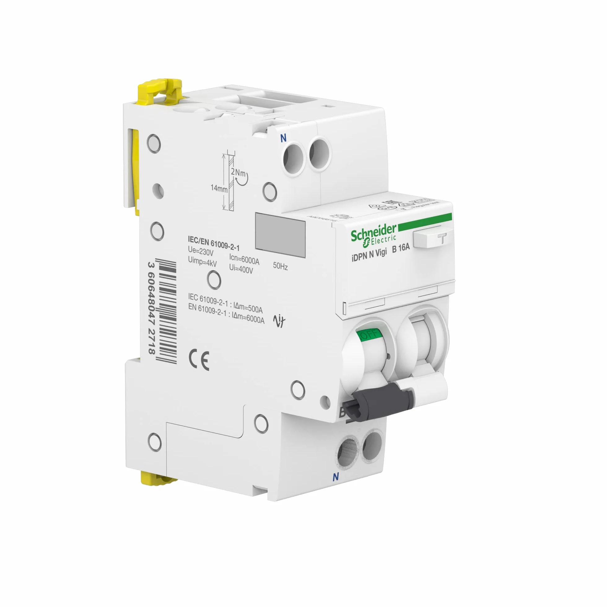 Schneider Electric FI-Schutzschalter Acti9 iDPN N Vigi, 1-polig+N, 16A, 30mA, B-Charakteristik, Typ A, 6kA, Artikelnummer A9D56616, 3 Stück