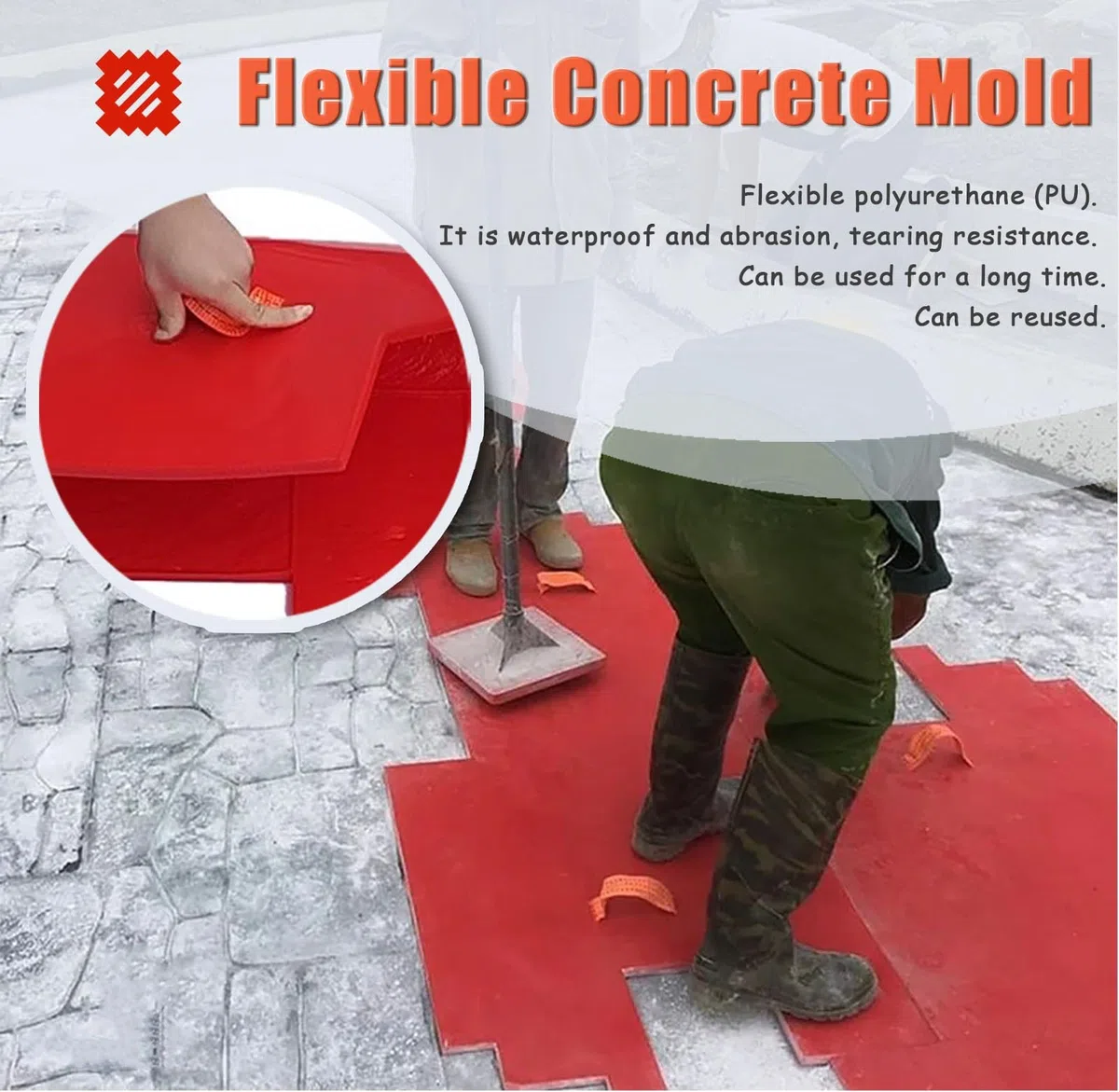 Beton Stempel Matten Betonformen Texturierungsmatten mit Griff, Outdoor -Steinfliesen Dekorative Polyurethanmatte, Flexible Böden Zementdruckform Zum Erstellen von Muster