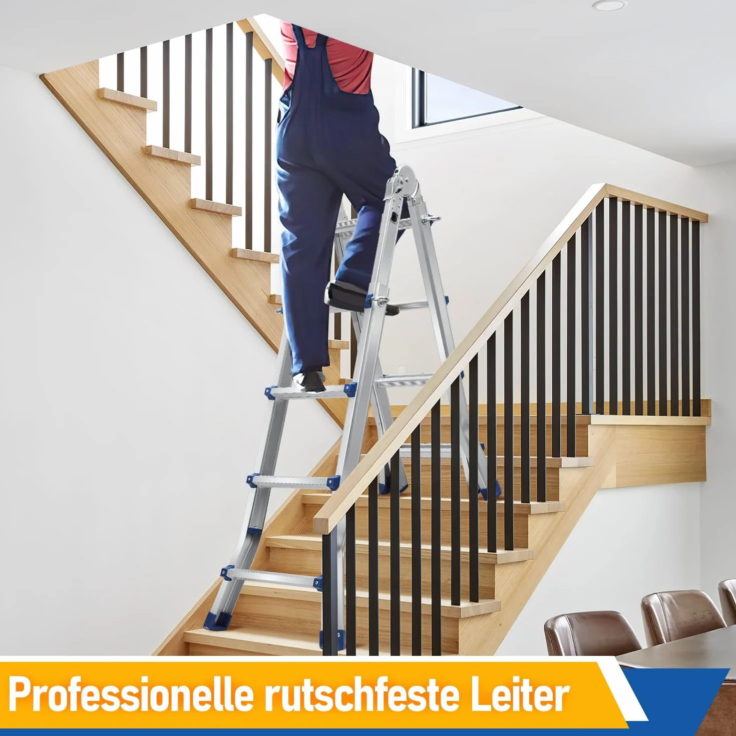 Ikodm Mehrzweckleiter 402cm 4x4 Sprossen Teleskopleiter 3 in 1 Aluleiter Multifunktionsleiter Klappleiter, Anlegeleiter Bockleiter Schiebeleiter beidseitige Steh und Treppenleiter