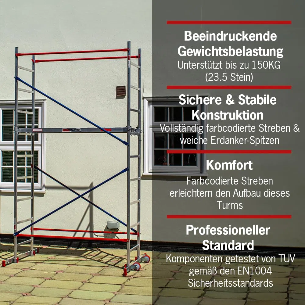 HOME MASTER Heimwerken Gerüstturm | Fahrbares Arbeitsgerüst | Chnelle Montage | Aluminium (7m Home Master Heimwerken Gerüstturm)