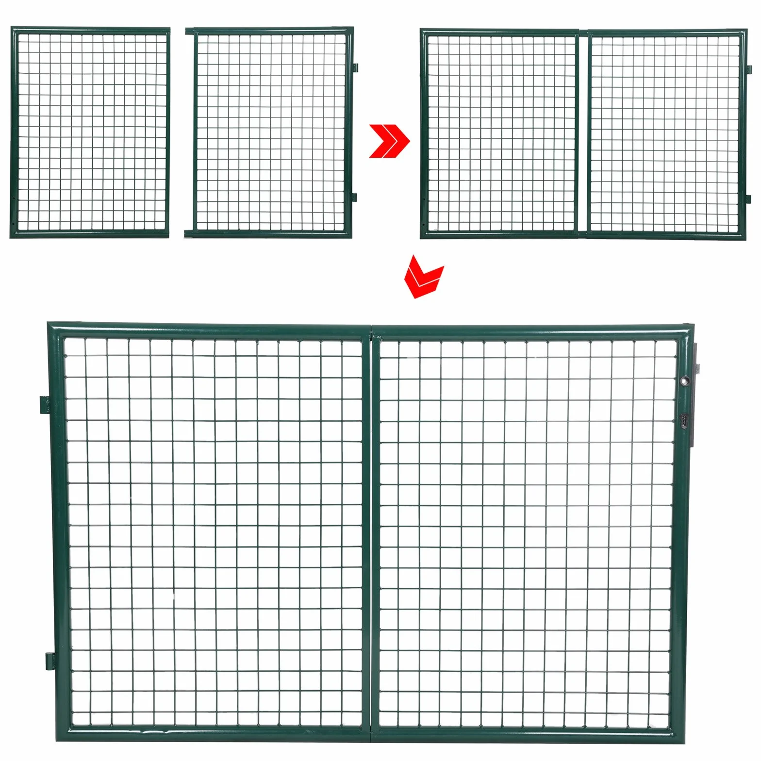 SONGMICS Doppeltor, Gartentor, Gartentür, mit Schloss und 3 Schlüsseln, 310 x 100 cm (B x H), grün GGD300G