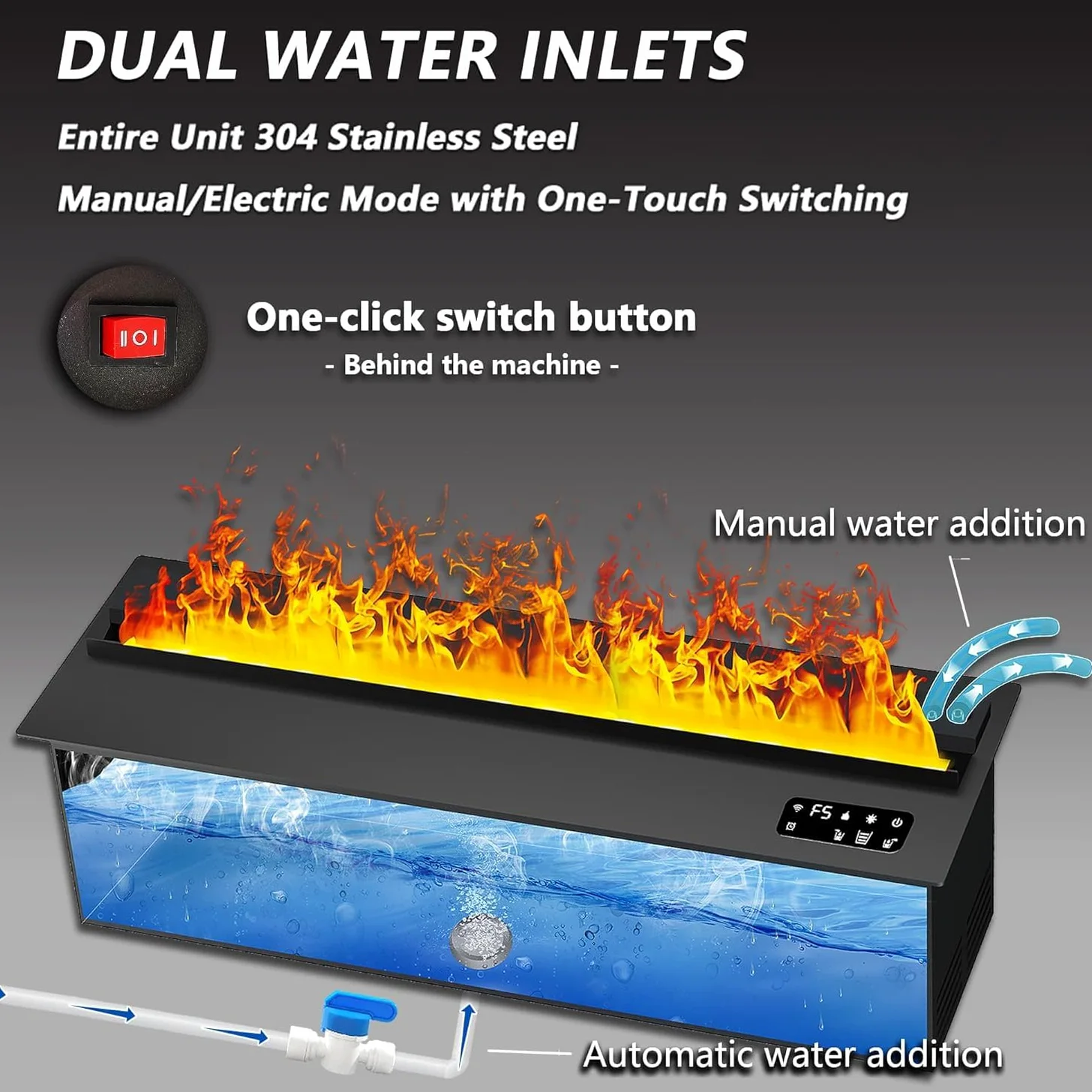 Wasserdampf-Kamin, elektrischer Kamin, 3D-Flammeneffekt, leise Funktion, Fernsteuerung [80cm, unbeheizt]