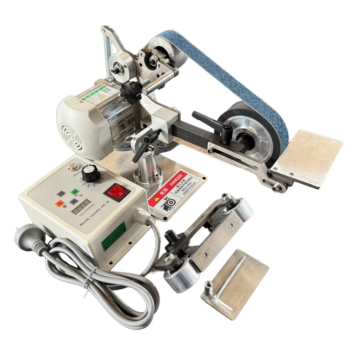 Bandschleifer 550W mit 3 Schleifbändern, 76,2 x 2,5 cm kompatible Bänder, Körnung 100/180/240, Metall Holz Messer Schleifmaschine, Modell JLD10-8
