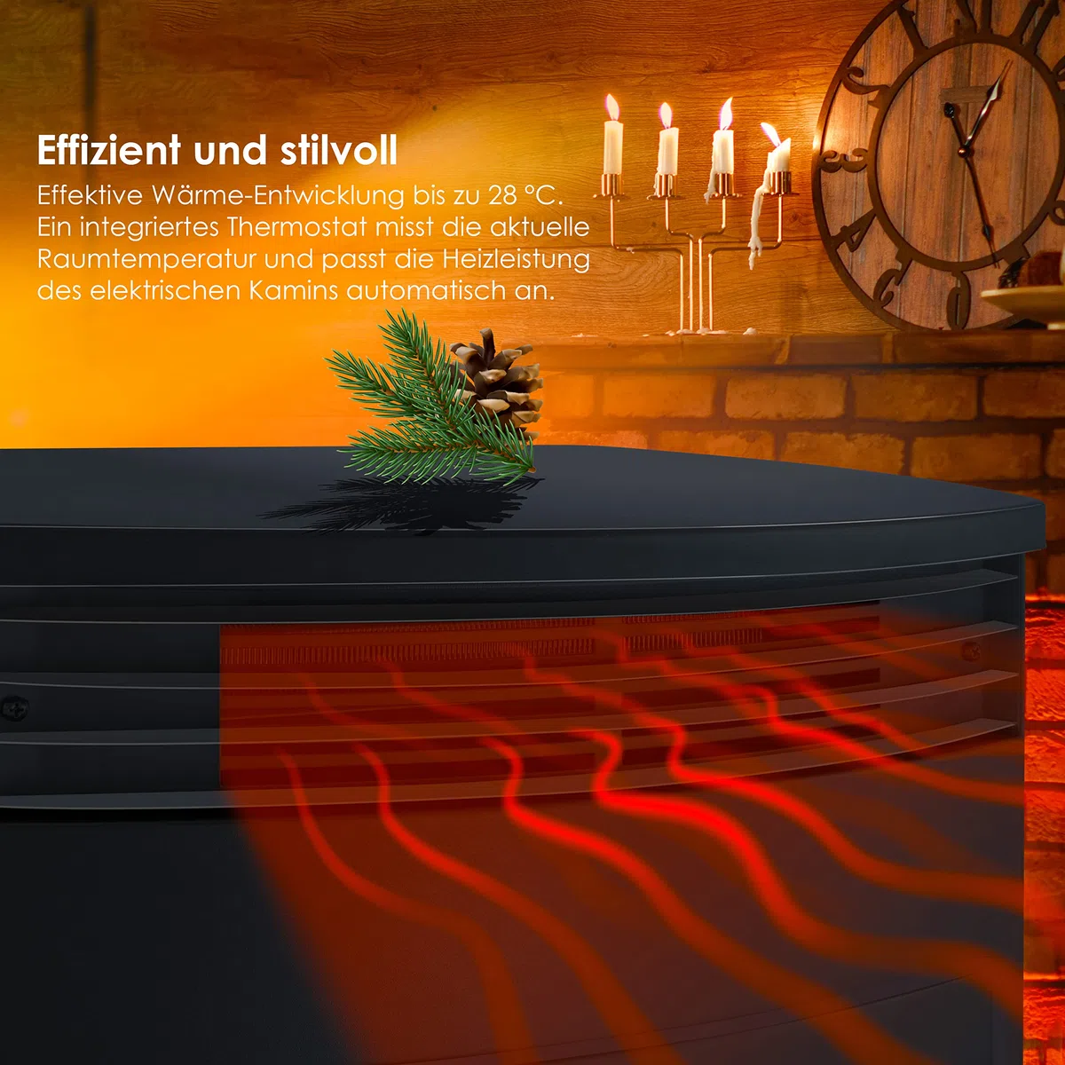 KESSER® Prio Elektrokamin mit Heizung Heizlüfter Fernbedienung WiFi App 950/1900 W Kamin elektrisch LED-Flammeneffekt Kaminfeuer mit Thermostat Panorama-Sichtfenster Heizfunktion Timer