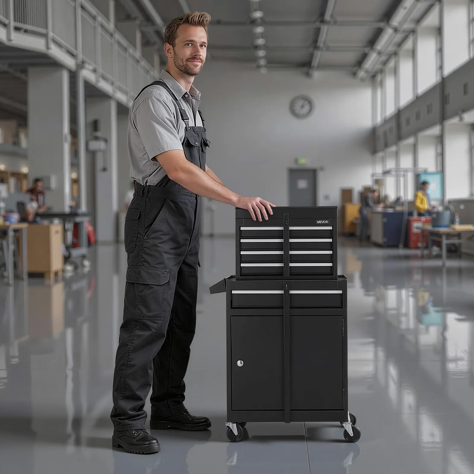 VEVOR Werkstattwagen, 2-in-1-Design, Werkzeugwagen mit 5 Schubladen & abnehmbarem Metall-Werkzeugkasten, Verriegelungsstange, Schutzauskleidung & Werkzeugregal, Garagen-Organizer für Lager, Werkstatt