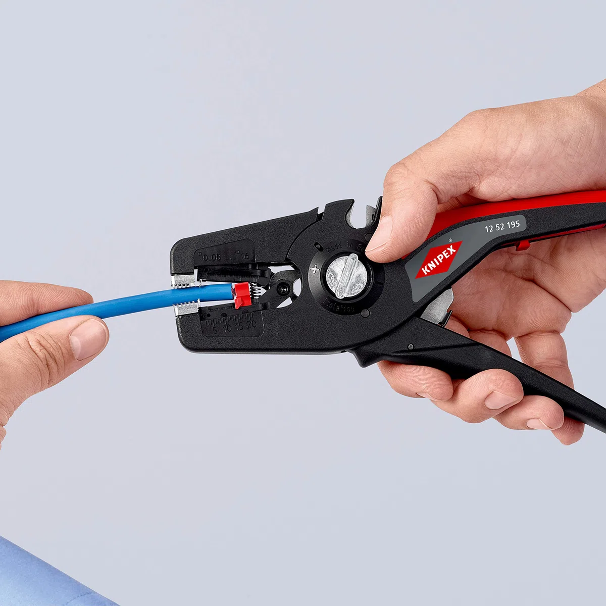 KNIPEX PreciStrip16 Automatische Abisolierzange, in Blister, 0,08-16 mm², Feinjustierung, einstellbarer Längenanschlag, 12 52 195 SB