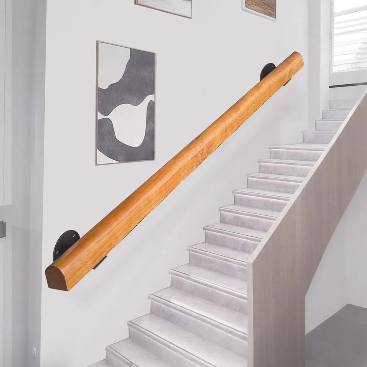 Treppenhandläufe aus Holz 180cm, weiße Handläufe, rutschfeste Handläufe für den Innenbereich, Dachboden-Treppendekoration, Korridor-Stützstangen, Wandhandlauf mit Installationssatz