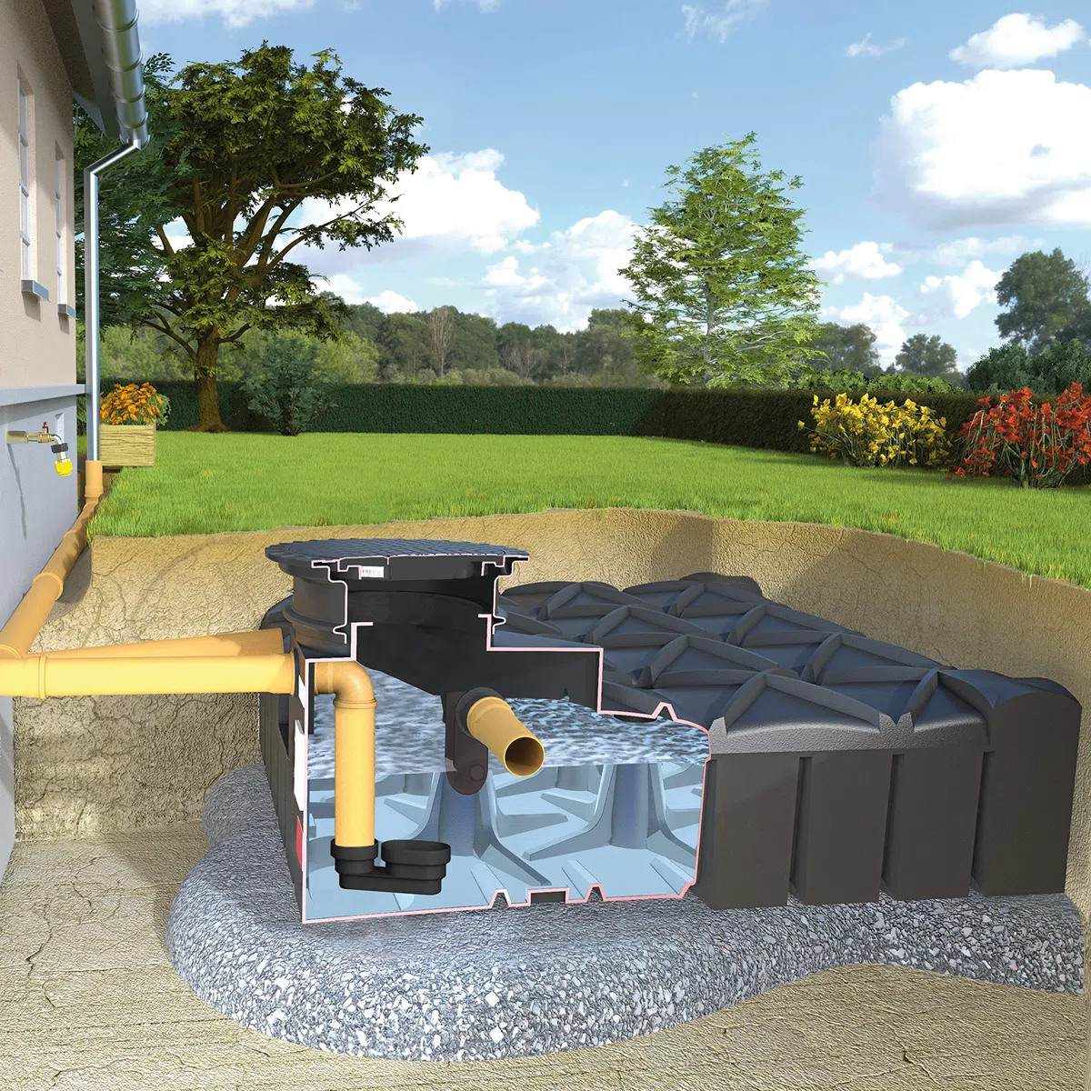 Regenwassertank Flachtank Zisterne 1500 Liter KOMPAKT inkl. Grundausstattung