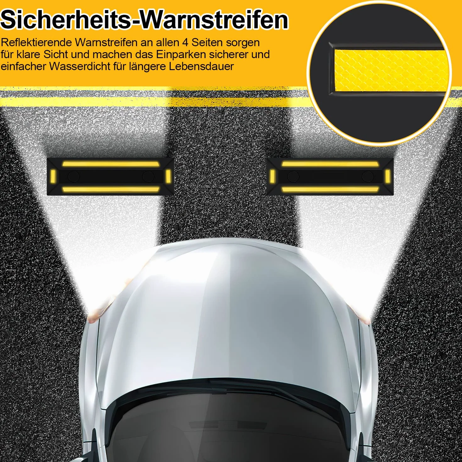 8 Stück Radstopper Parkplatzsperren Gummi Parkplatzbegrenzer Parkbegrenzung Parkplatzmarkierung Anfahrschutz mit Gelb Reflektierende Streifen für Garage und Parkplätze
