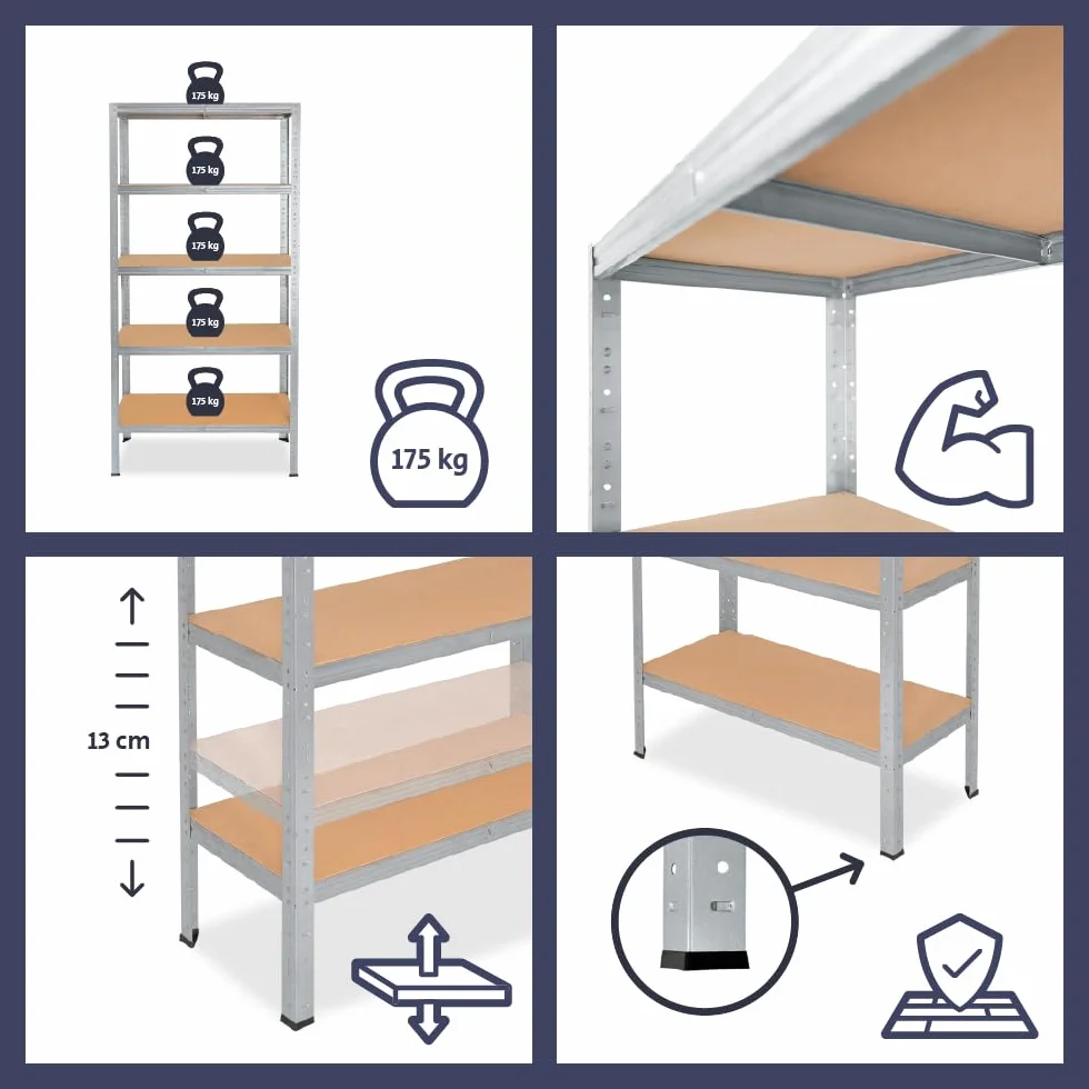 shelfplaza Home 230x80x60 cm Schwerlastregal in verzinkt mit 6 Böden und 145 kg Traglast pro Boden