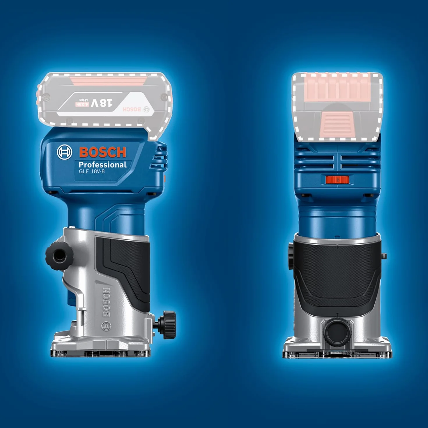 Bosch Professional 18V System Akku-Kantenfräse GLF 18V-8 (inkl. Parallelanschl., Saugadapter Oberflächenfr. & Kantenfr., Rollenführung bündiges Schneiden, 8mm-Spannz., Spannschl., o. Akku/Ladeger.)
