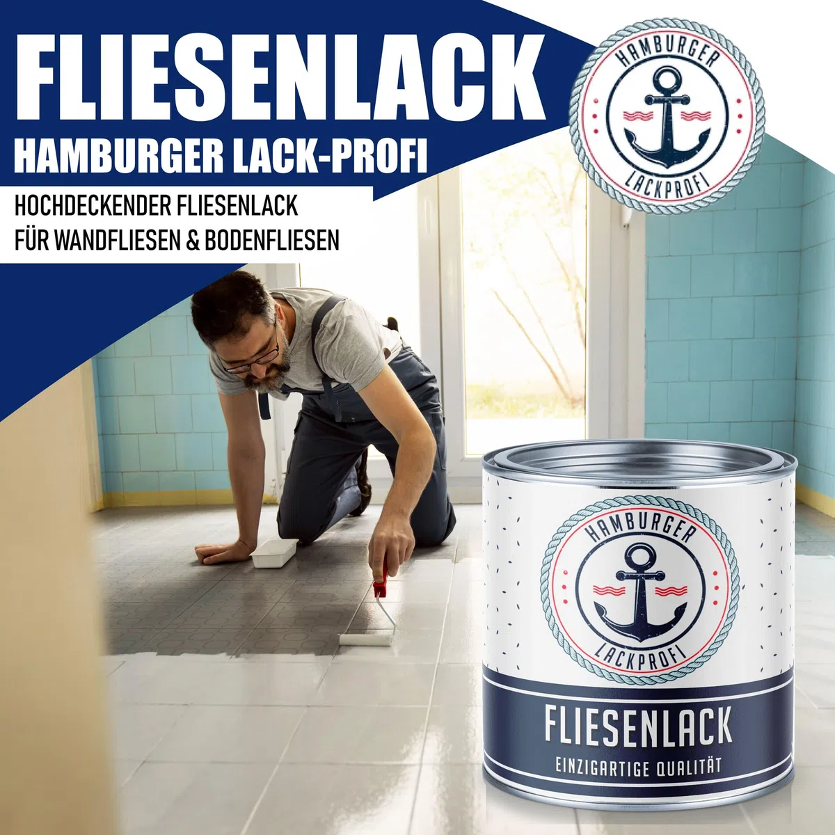 Hamburger Lack-Profi Fliesenlack GLÄNZEND Schwarz RAL 9005 Fliesenfarbe (1 L)