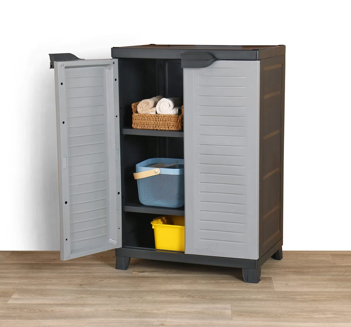 Kreher Hochwertiger Kunststoffschrank der Elite Serie mit 2 verstellbaren Einlegeböden und je 20kg Tragkraft - mittlere Version