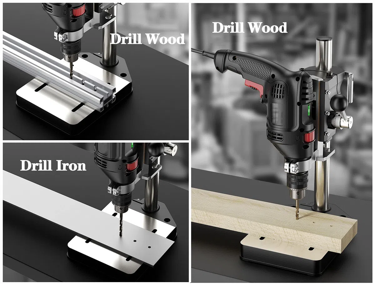 Bohrständer Bohrmaschinenständer für Bohrmaschine mit Schraubstock, Verstellbarer Tischbohrmaschine für DIY Werkzeugpresse