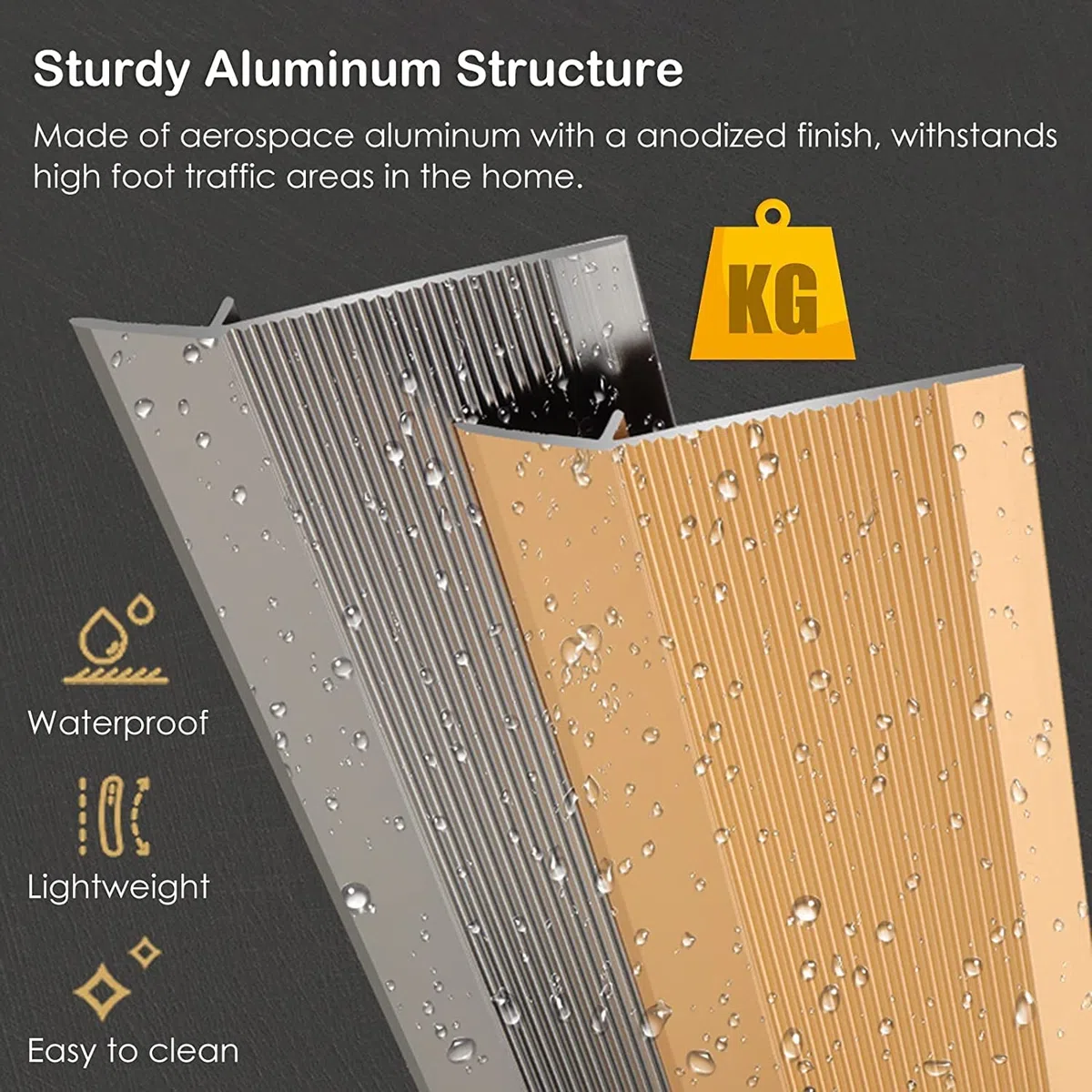 Übergangsleiste für unebene Böden, rutschfeste Aluminium-Reduzierflöte für Balkontüren im Innenbereich, 10 cm extra breiter geriffelter Teppichrand (Farbe: Silber, Größe: Länge 110 cm)